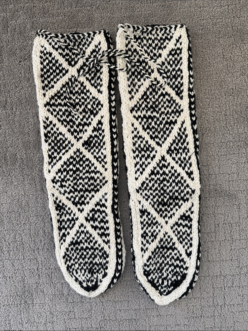 Black and White Geometric Knit Slippers Mukluks